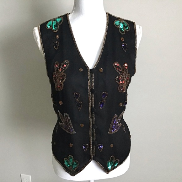 Rare 1990s Vintage Silk Sequin and Bead Vest ASO Phoebe Buffay in Friends - Picture 5 of 16